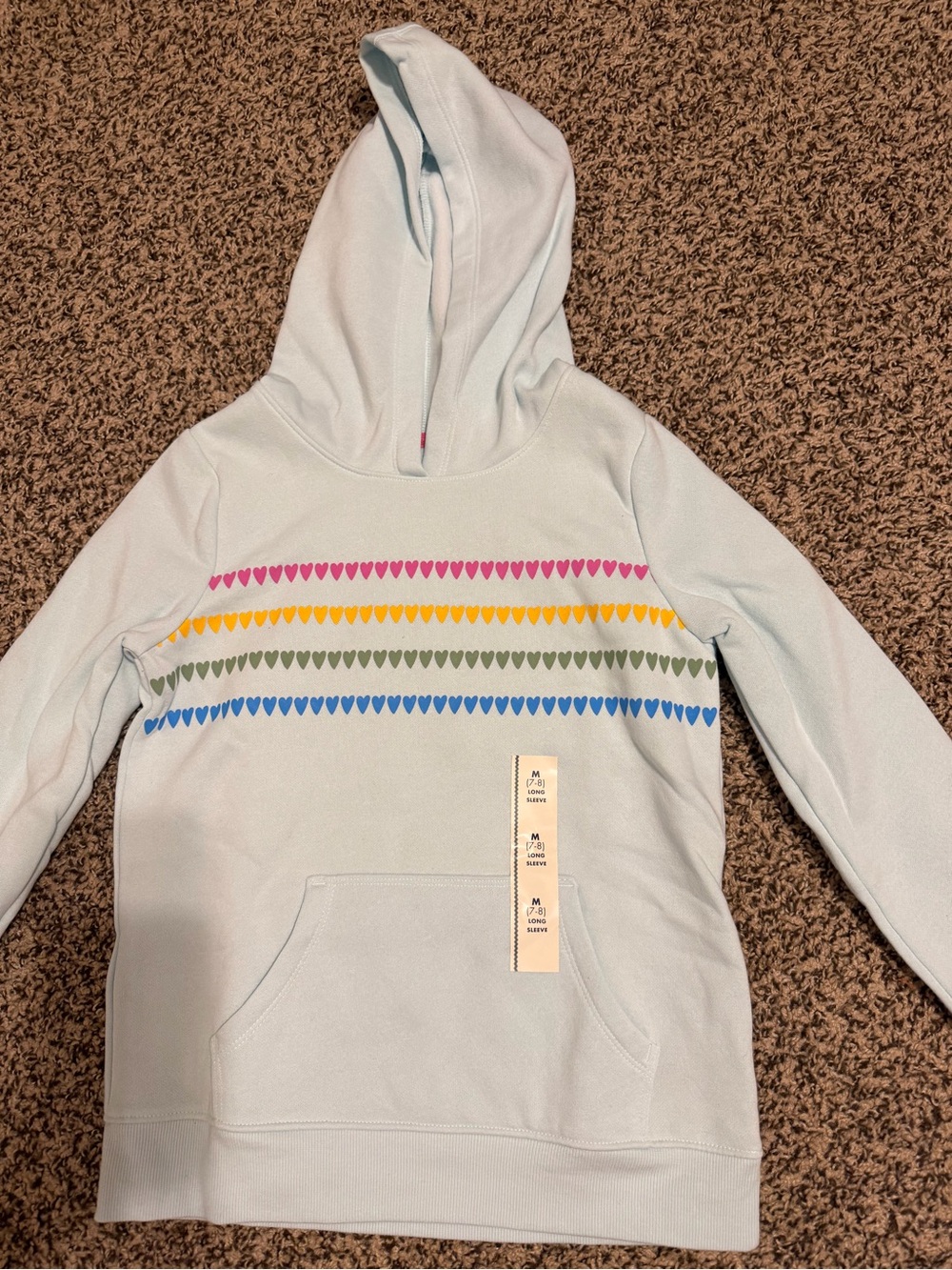 Cat & Jack Light Blue Hoodie with Rainbow Heart Stripe